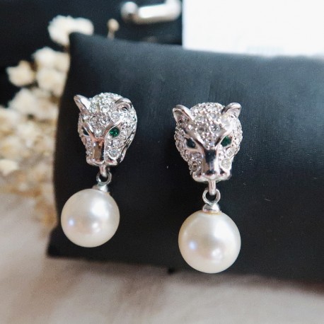 Leopard Dimante and Pearl Earrings